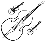 Illustration of a double bass and two violins